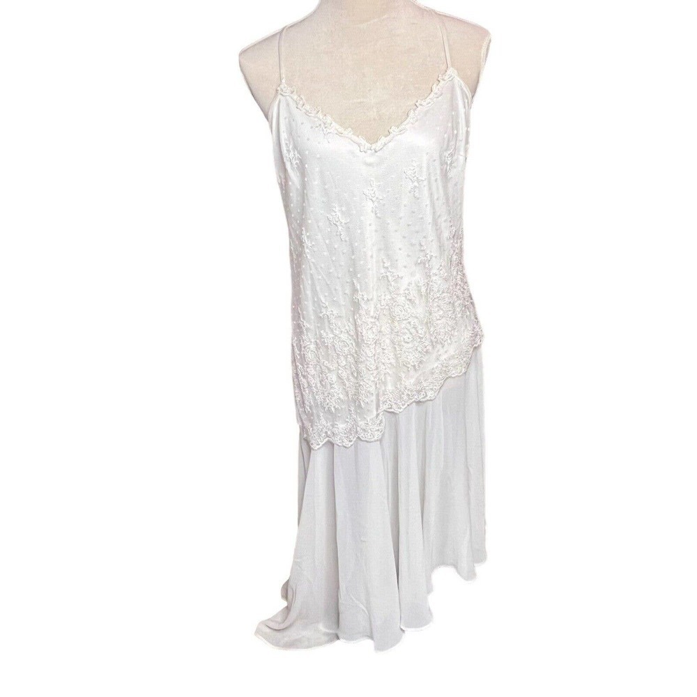 Two Piece 60's Babydoll Sleeping Nightgown Pearl Lace Top Low Back Sz L CLASSIC